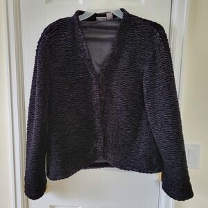 Chico's Size 3 / XL Monique Evening Jacket Black Longsleeve Textured Stretch